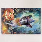 Halloween Australische Rinder mit Pumpkins Beängst Puzzle (Horizontal)