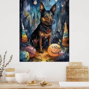 Halloween Australischer Kelpie mit Kürbissen Gruse Poster