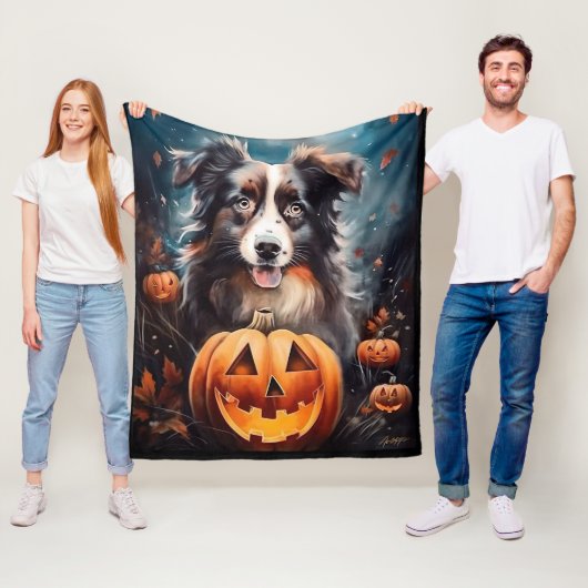 Halloween Australischer Schäferhund mit Pumpkins B Fleecedecke (Beispiel)