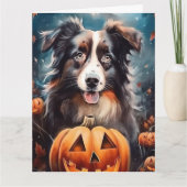 Halloween Australischer Schäferhund mit Pumpkins B Karte (Vorderseite)