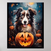 Halloween Australischer Schäferhund mit Pumpkins B Poster (Vorne)