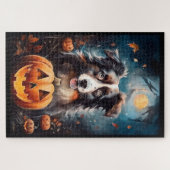 Halloween Australischer Schäferhund mit Pumpkins B Puzzle (Horizontal)