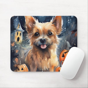 Halloween Australischer Terrier mit Kürbissen Grus Mousepad