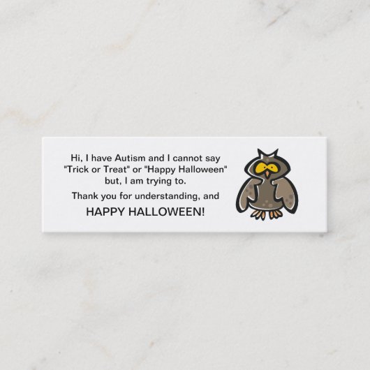 Halloween Autismus Trick oder Treat Cards Owl Mini Visitenkarte (Vorderseite)