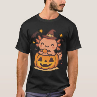 Halloween Axolotl Hexe Süß Kawaii Geist Kürbis T-Shirt