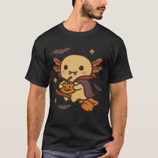 Halloween Axolotl Hexenbesen Kawaii Geist Kürbis T-Shirt