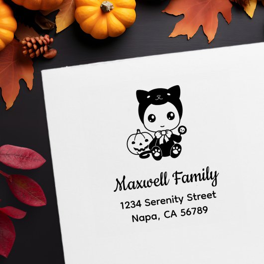 Halloween Baby Black Cat Costume Family Address Gummistempel