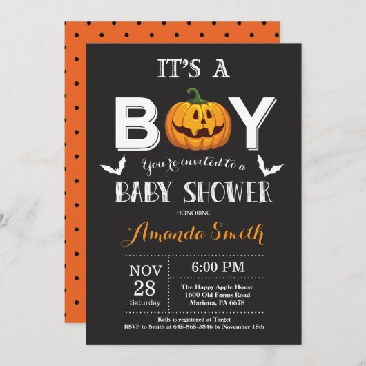 Halloween Baby Boy Shower Einladung (Vorne/Hinten)