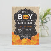 Halloween Baby Boy Shower Einladungskarte Burlap Einladung (Stehend Vorderseite)