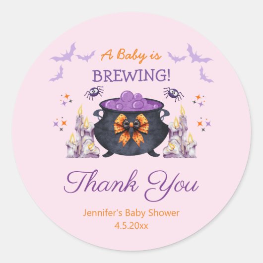 halloween baby brauen baby dusche danke pink runder aufkleber (Vorderseite)