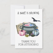 Halloween Baby Brewing Witch Gender Reveal Dankeskarte (Vorderseite)