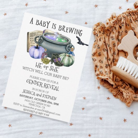 Halloween Baby Brewing Witch Gender Reveal Einladung