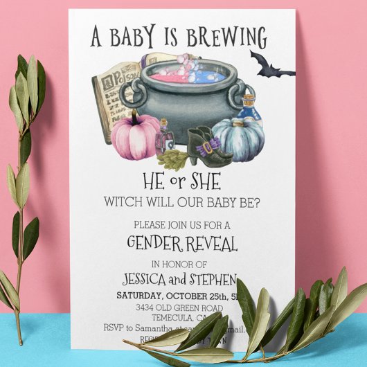 Halloween Baby Brewing Witch Gender Reveal Einladung