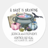 Halloween Baby Brewing Witch Gender Reveal Runder Aufkleber (Vorderseite)