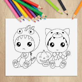 Halloween Baby Cat Dragon Costume Coloring Page Gummistempel
