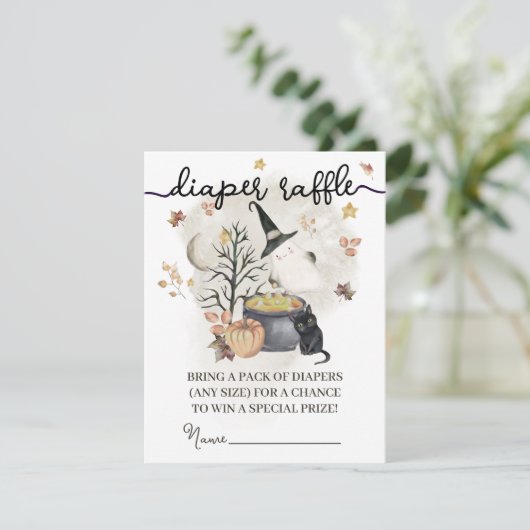 Halloween Baby Duschdusche Windeln Raffle. Begleitkarte (Stehend Vorderseite)