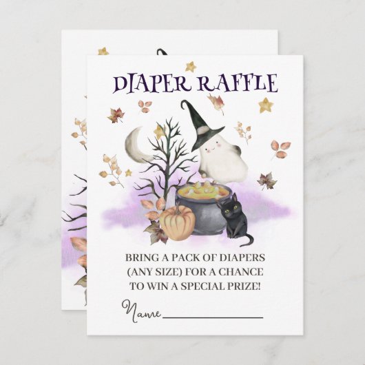 Halloween Baby Duschdusche Windeln Raffle. Begleitkarte (Vorne/Hinten)