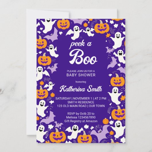 Halloween Baby Dusche flüchtige Blick ein niedlich Einladung (Vorderseite)