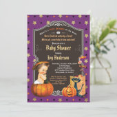 Halloween Baby Dusche Retro Kalkboard schwarzes Go Einladung (Stehend Vorderseite)
