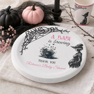 Halloween Baby is Brewing Pink Girl Babyparty Pappteller