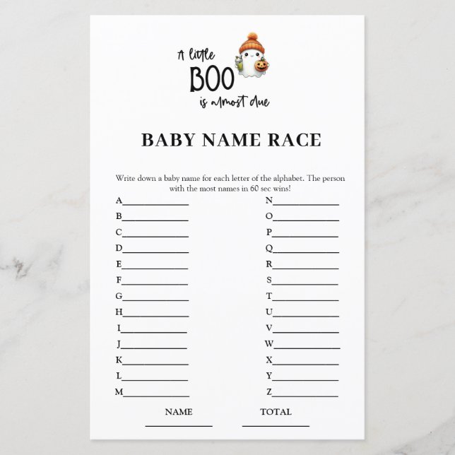 Halloween Baby Name Race Baby Showspiel (Vorderseite)