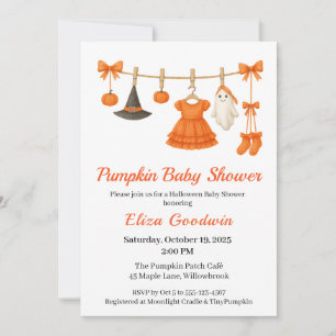Halloween-Baby-Party Mädchen Kleine Hexe Kürbis Einladung