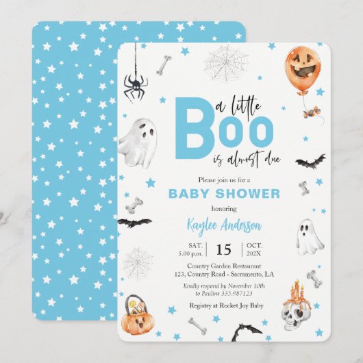 Halloween Baby Shower Blue Ghost Boy Einladung (Vorne/Hinten)
