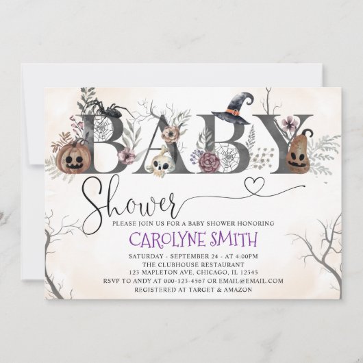Halloween Baby Shower Einladung Template (Vorderseite)