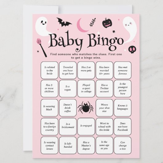 Halloween Baby Shower Finden Sie das Bingo Game Einladung (Vorderseite)