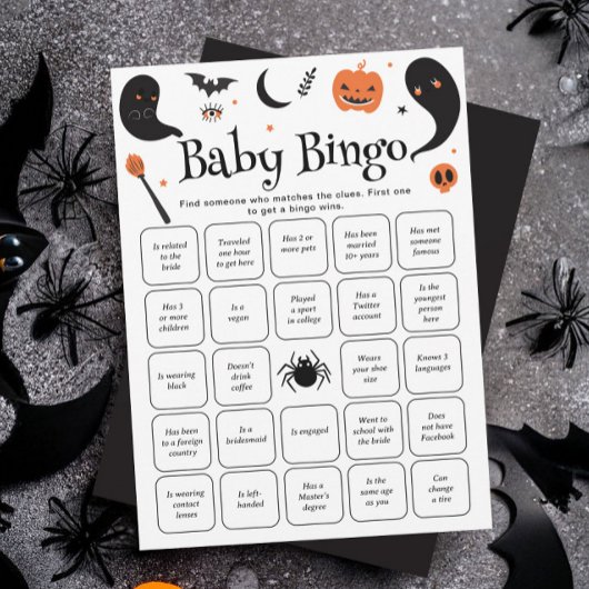 Halloween Baby Shower Finden Sie die Bingo Card Einladung