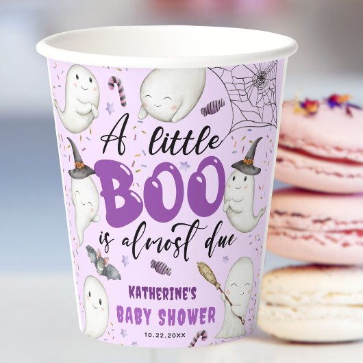 Halloween Baby Shower Girl Lila Little Boo Ghost Pappbecher