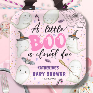 Halloween Baby Shower Girl Pink Little Boo Geister Pappteller