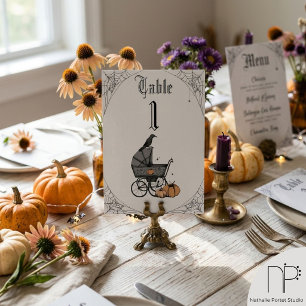 Halloween-Baby-Shower Hellgraue Tischnummer