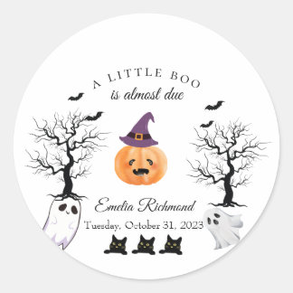 Halloween Baby Shower Little Boo ist ein Fälligkei Runder Aufkleber