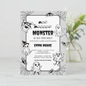 Halloween Baby Shower Little Monster Design Einladung (Stehend Vorderseite)