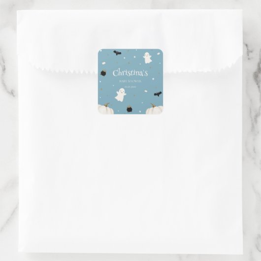 Halloween Baby Shower Pastel Blue Quadratischer Aufkleber (Tasche)