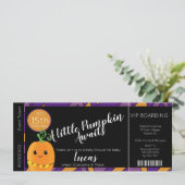 Halloween Baby Shower Pumpkin Ticket Einladung (Stehend Vorderseite)