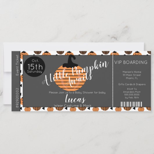 Halloween Baby Shower Pumpkins Ticket Einladung (Vorderseite)