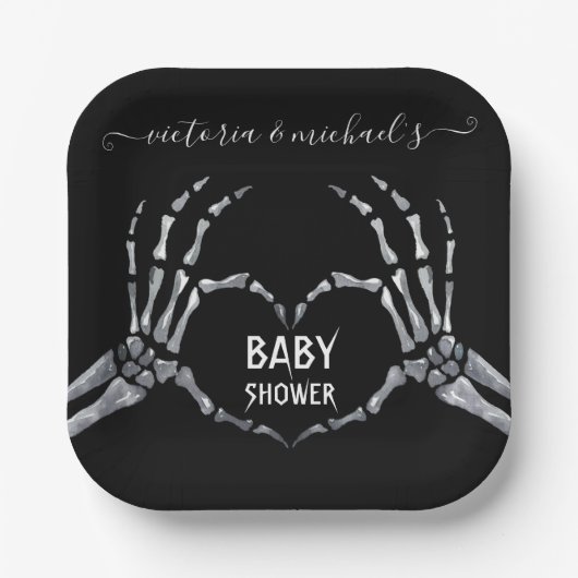 Halloween Baby Shower Skeleton Hands Herz Pappteller (Vorderseite)