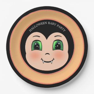 Halloween-Baby-Vampir auf schwarzer und orangefarb Pappteller