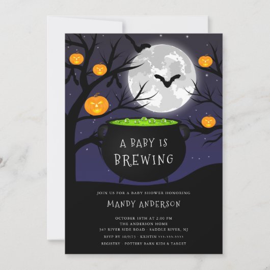 Halloween Baby wird Baby Dusche Brauen Einladung (Vorderseite)