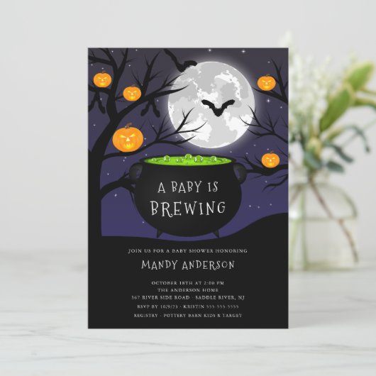 Halloween Baby wird Baby Dusche Brauen Einladung (Stehend Vorderseite)