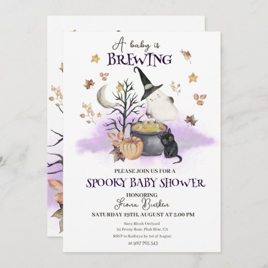 Halloween Baby wird Baby Dusche Brauen Einladung (Vorne/Hinten)