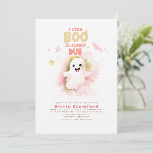 Halloween Babydusche ein wenig rosa Baby BOO Einladung (Stehend Vorderseite)
