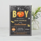 Halloween Babydusche Einladung. Schwarzes Gold Einladung (Stehend Vorderseite)