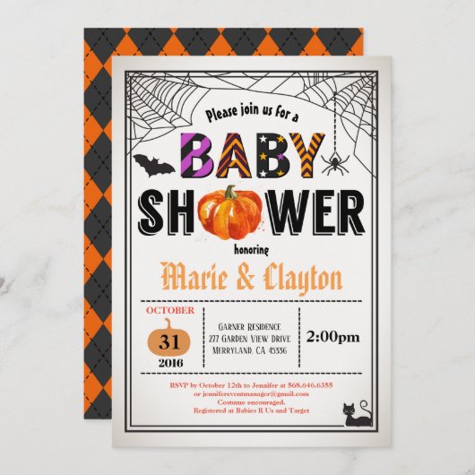 Halloween-Babydusche geschlechtsneutral Einladung (Vorne/Hinten)