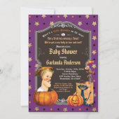 Halloween-Babydusche lila Goldkalkpappe Einladung (Vorderseite)