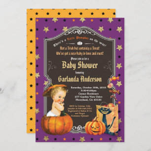 Halloween-Babydusche lila Goldkalkpappe Einladung