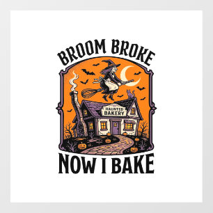 Halloween-Bäcker-Shirt Hexenbesen Zerbrochen Desig Fensteraufkleber