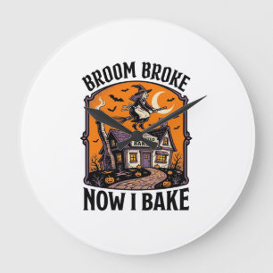Halloween-Bäcker-Shirt Hexenbesen Zerbrochen Desig Große Wanduhr
